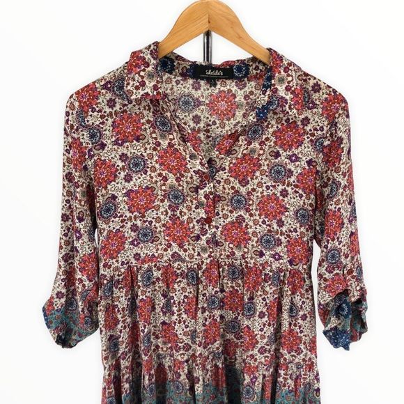 Lulu’s Once and Floral Mixed Print Shirt Dress Roll Tab Sleeves Small - Picture 5 of 16